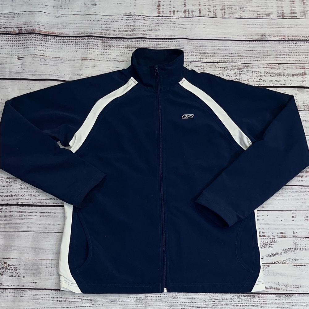 Reebok Vintage Men's Navy and White Windbreaker Jacket Size Medium